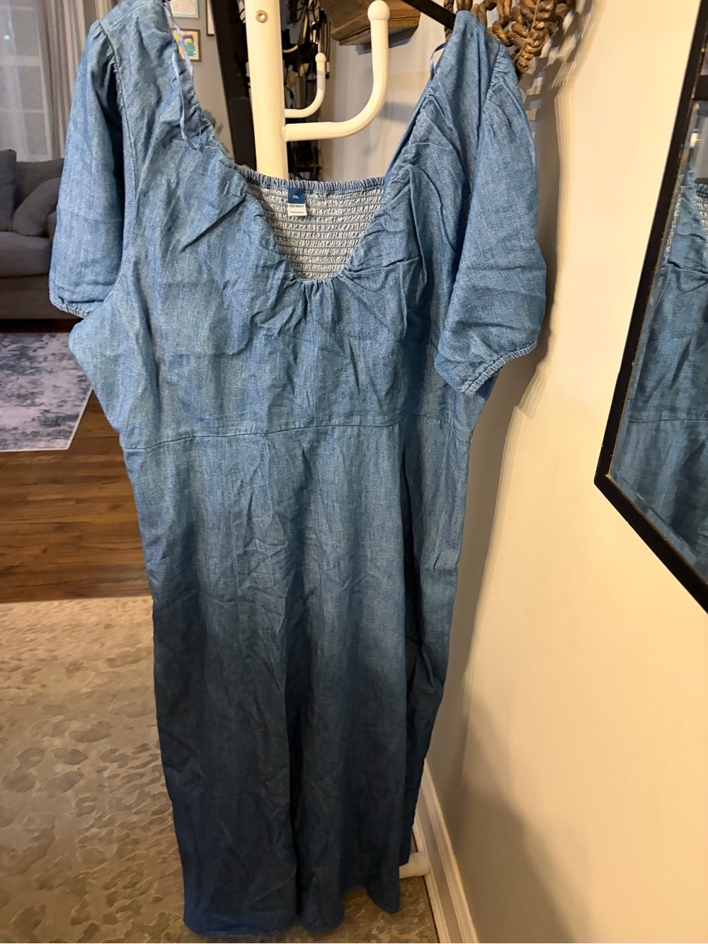 Old Navy Chambray Maxi Dress in Light Blue with Puff Sleeves size xxl